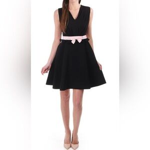 Ted Baker VEXI Black Full Skirt Mini Dress Bow Detail At Waist Size 1 US Size 4